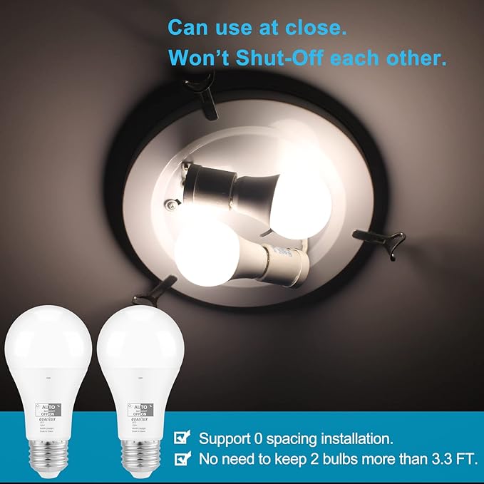 Dusk to Dawn Light Bulbs 1000 Lumen, Daylight, LED 12W, A19 E26, 4-Pack, HQ-H024