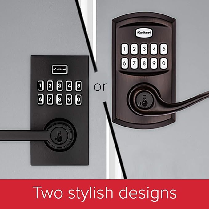 Kwikset SmartCode 917 Keypad Keyless Entry Traditional Residential Electronic Lever Deadbolt Alternative with Tustin Door Handle and SmartKey Security, Satin Nickel