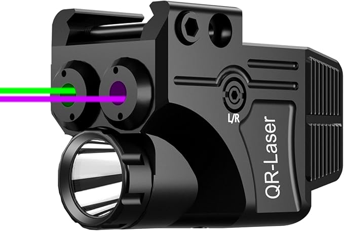 Red Green Purple Blue Laser Light Combo, 800 Lumens Tactical Flashlight Laser Sight, Built-in USB Rechargeable Battery, Adjustable Compact Tactical LED Light Laser Beams for Handguns with a Rail