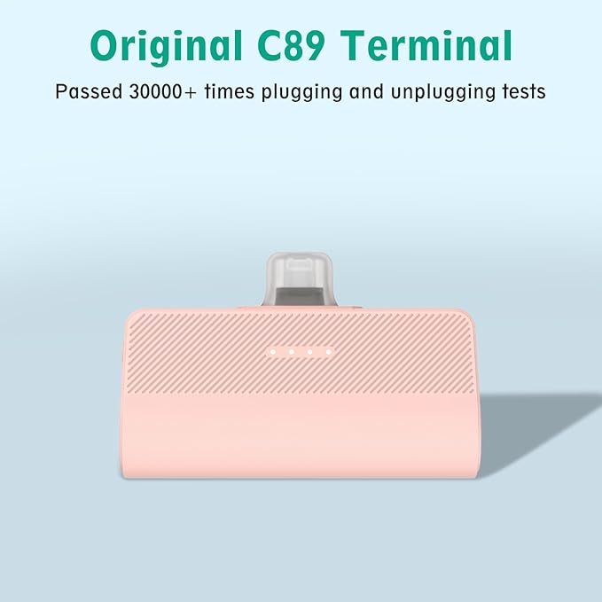 KKD Portable Charger for iPhone, Built-in MFi Certified Plug, 5000mAh Small Portable Phone Charger Power Bank for iPhone 14/13/12/11/XR/X/SE/8/7/6/6s/Pro Max/Plus,iPad,Pink