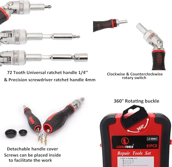 61 in 1 Magnetic Screwdriver Set, DIY Ratchet Screwdriver Set, Multi Bit Magnetic Drive Set with Detachable Ratchet Handle, Portable Compact Repair Tool Kit