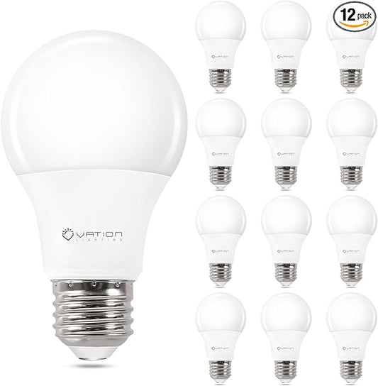 A19 LED Light Bulbs 3000K Warm White, 60 Watt Equivalent, Efficient 8.5Watt, 800 Lumens, E26 Medium Base, Non-Dimmable, ETL/UL Listed, 12 Pack