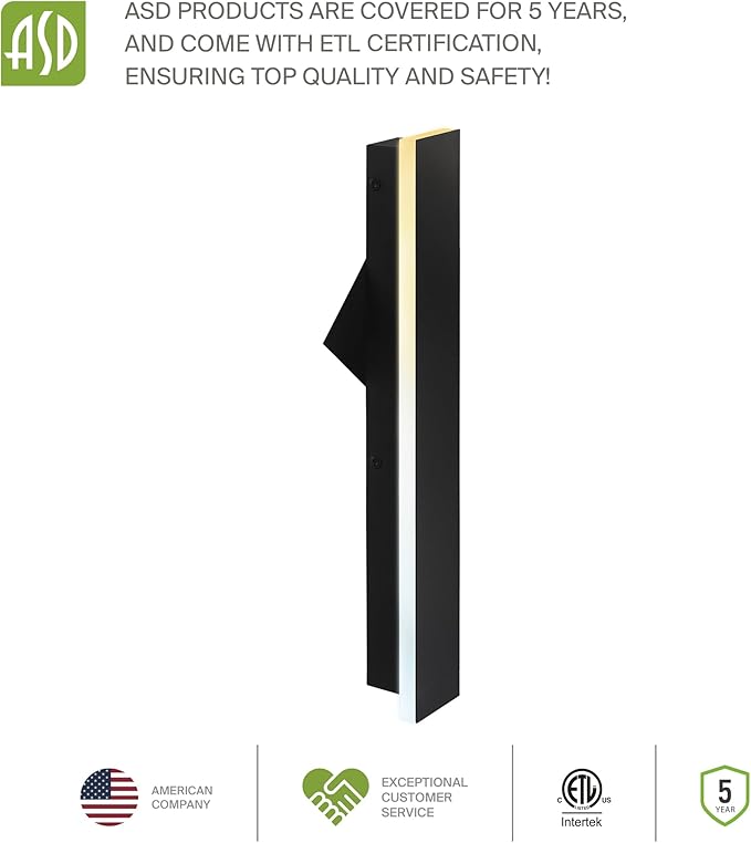 ASD LED 72" Long Wall Mount Light Fixture, Outdoor & Indoor Linear Sconce | 3CCT, Dimmable, Waterproof, Anti-Rust, ETL Listed | 40W 2400LM 3000-5000K 100-277V | Exterior Porch Lighting | Black, 2 Pack