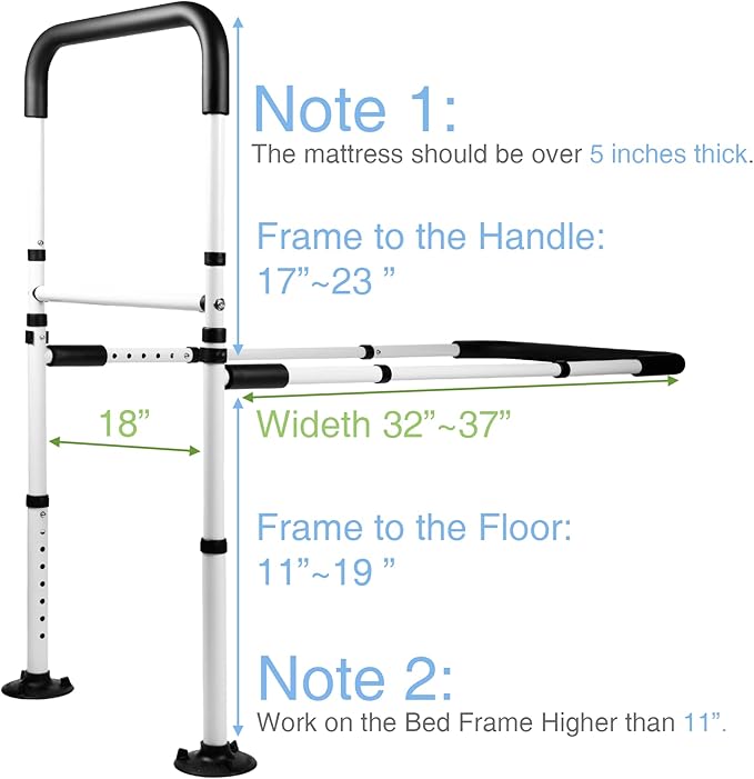 Bed Assist Rails Adjustable, Safety Bed Handle with Leg, Fall Prevention Hand Guard Grab Bar Bed Cane, Bed Rails for Elderly, Adults, Senior, Handicap, Disabled, Fit King, Queen, Full, Twin