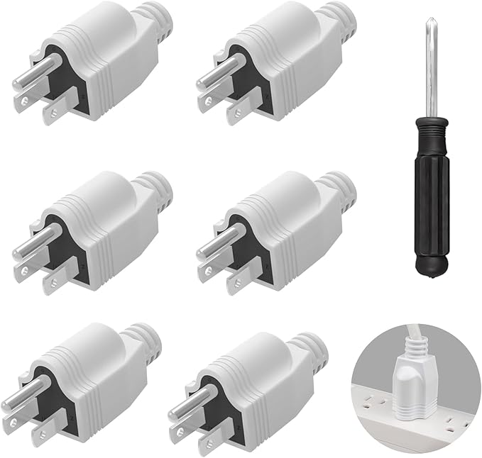 3 Prong Replacement Plug, Male Plug end Replacement 3Prongs, 3 Pack Extension Cord Ends with 1 Screwdriver, Neutral Ground Bonding Plu, 3 Wire 15A 125V, Replacementplug 3 Prong, White