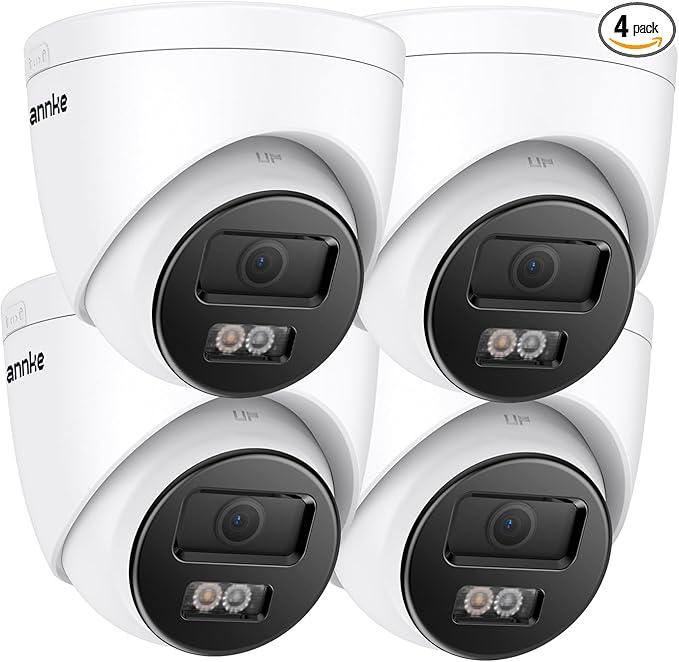 ANNKE C800 4Pcs Ultra HD 4K PoE Security Cameras with AI Human/Vehicle Detection, 8MP Turret IP Camera with Audio, Spotlight Color Night Vision, H.265+, IP67 Weatherproof, Support 512GB Micro SD