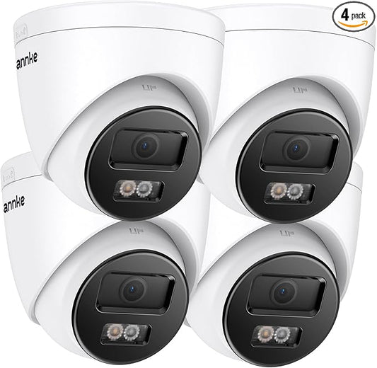 ANNKE C800 4Pcs Ultra HD 4K PoE Security Cameras with AI Human/Vehicle Detection, 8MP Turret IP Camera with Audio, Spotlight Color Night Vision, H.265+, IP67 Weatherproof, Support 512GB Micro SD