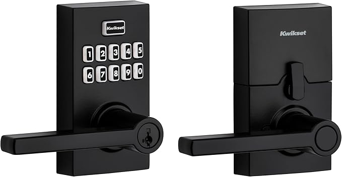 Kwikset SmartCode 917 Keypad Keyless Entry Residential Electronic Lever Lock Deadbolt Alternative with Halifax Door Handle, SmartKey Security, Matte Black Contemporary