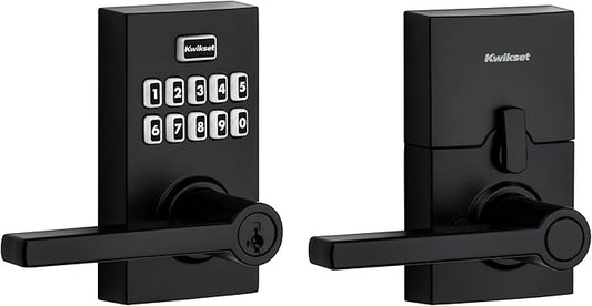 Kwikset SmartCode 917 Keypad Keyless Entry Residential Electronic Lever Lock Deadbolt Alternative with Halifax Door Handle, SmartKey Security, Matte Black Contemporary
