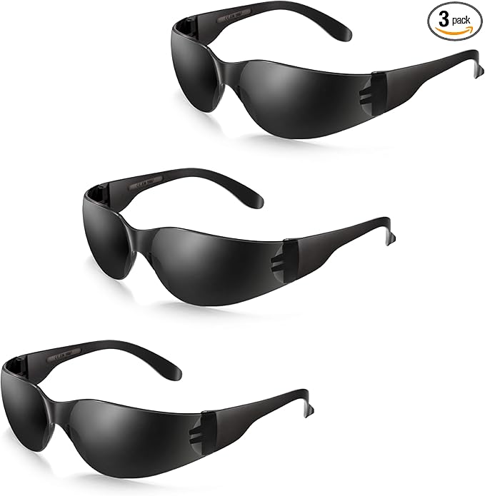 3 Pack of Tinted Safety Glasses, Scratch & Impact Resistant Protective Eyewear, Dark Lenses for UV Protection