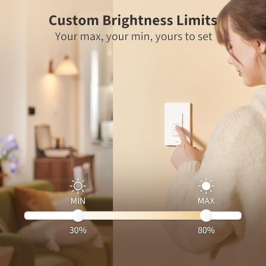 Aaqara Smart Dimmer Switch H2,2-in-1 Neutral,Thread/Zigbee Support,Silent On/Off Dimmer Light Switch for Incandescent,Halogen,Dimmable LED,ELV,and CFL