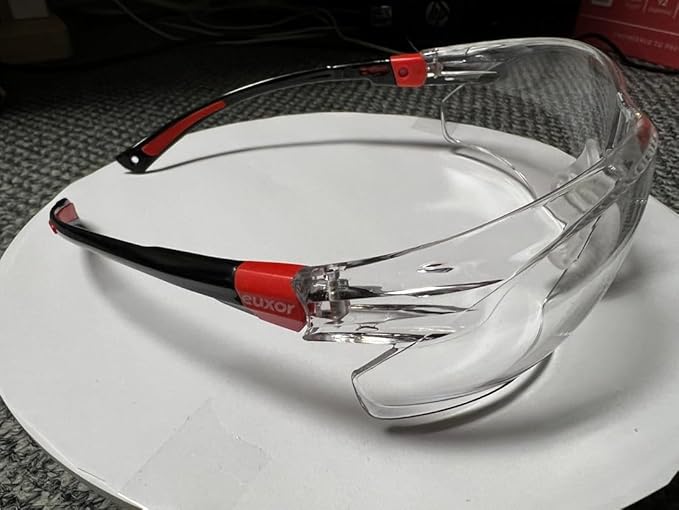 Red Frame (New) Safety Glasses Goggles for Eye Protection with Clear Anti Fog Scratch Resistant shattered Proof, Best Safety Glasses of ANSI Z87 & EN 166 with Carrying Case (1 Piece).