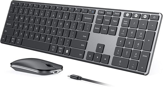 seenda Wireless Bluetooth Keyboard and Mouse Combo (USB + Dual BT), SKM64-3 Multi-Device Rechargeable Slim Keyboard and Mouse, Compatible for Win 7/8/10, MacBook Pro/Air, iPad, Tablet - Black Gray