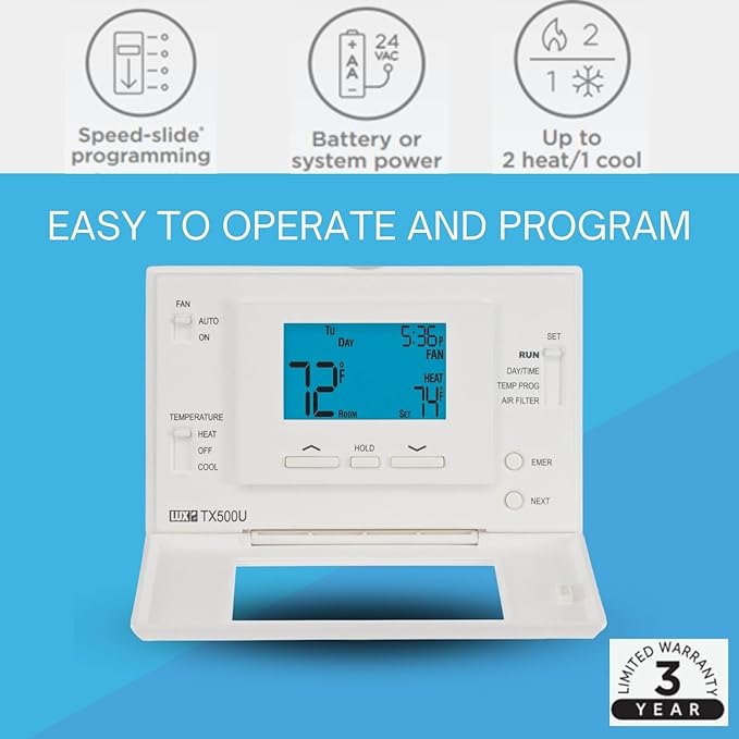 Lux Thermostat Program 5-2 Day with Selectable Smart Recovery, Universal compatability