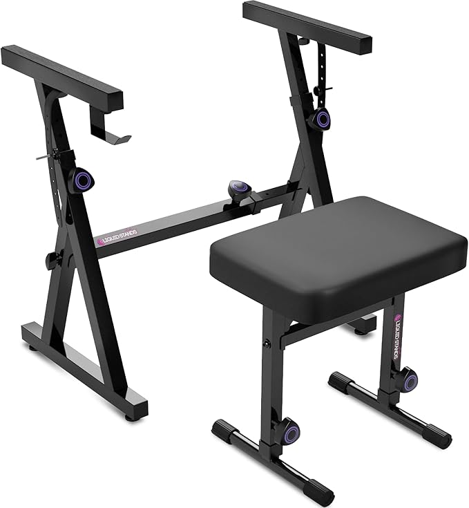 Liquid Stands Portable Heavy Duty Digital Piano Stand & Bench Set - Adjustable Keyboard Music Stand & Seat for 54-88 Key Electric Pianos