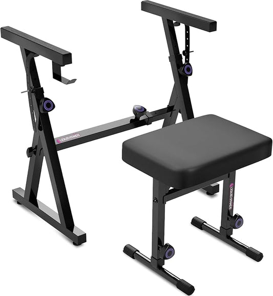 Liquid Stands Portable Heavy Duty Digital Piano Stand & Bench Set - Adjustable Keyboard Music Stand & Seat for 54-88 Key Electric Pianos