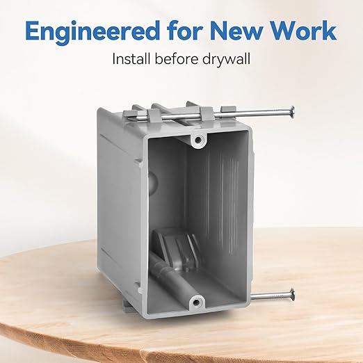 Single Gang Electrical Box New Work, 22 Cu.in, UL Listed, 6 Pack