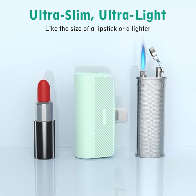 KKD Portable Charger for iPhone, Built-in MFi Certified Plug, 5000mAh Small Portable Phone Charger Power Bank for iPhone 14/13/12/11/XR/X/SE/8/7/6/6s/Pro Max/Plus,AirPods,iPad,Green