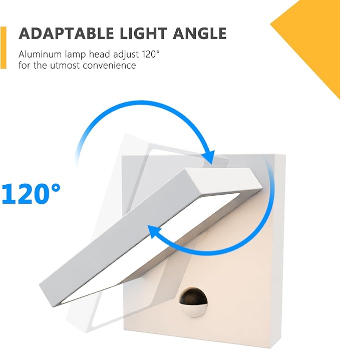 Lustrlach Motion Sensor Outdoor Wall Light White Modern Exterior Porch Light Fixture Waterproof Sconce with Adjustable Lamp Head for House Patio Front Door Garden,3000K