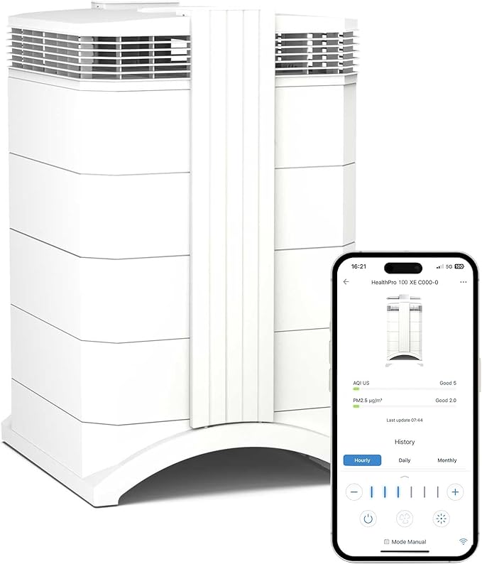 IQAir HealthPro Compact XE Air Purifier - Compact HyperHEPA Fration for Rooms up to 1240 sq ft - Allergens, Smoke, Dust, Mold, Pet Dander, Swiss Made, WiFi Enabled