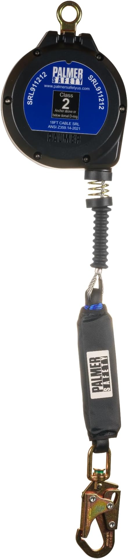 Palmer Safety SRL 18 FT. Leading Edge Self Retracting Lifeline I ANSI Z359.14-2021 Class 2 I SRL Device Swivel Top Galvanized Cable w/Small Steel Snap Hook I Fall Arrest Safety Yoyo