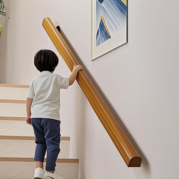 4FT Wooden Stair Railing Indoor, Wall Railings for Stairs, Hand Rails for Indoor Stairs, Non-Slip Stair Handrail for Home Garden Corridor Lofts Kindergarten Guardrail