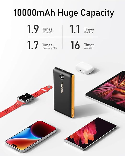 VEEKTOMX Portable Charger with Built in Cables 10000mAh, Power Bank for iPhone with Wall Plug, Travel Essential Fast Charging USB C Slim External Battery Pack for iPhone16/15/14, Samsung, iPad, etc