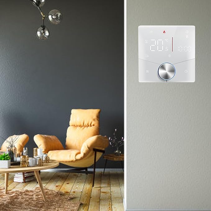 Underfloor Digital Heating Thermostat with Color Display Touch Screen, Smart Programmable Thermostat for Home Room Heating Floor (White)