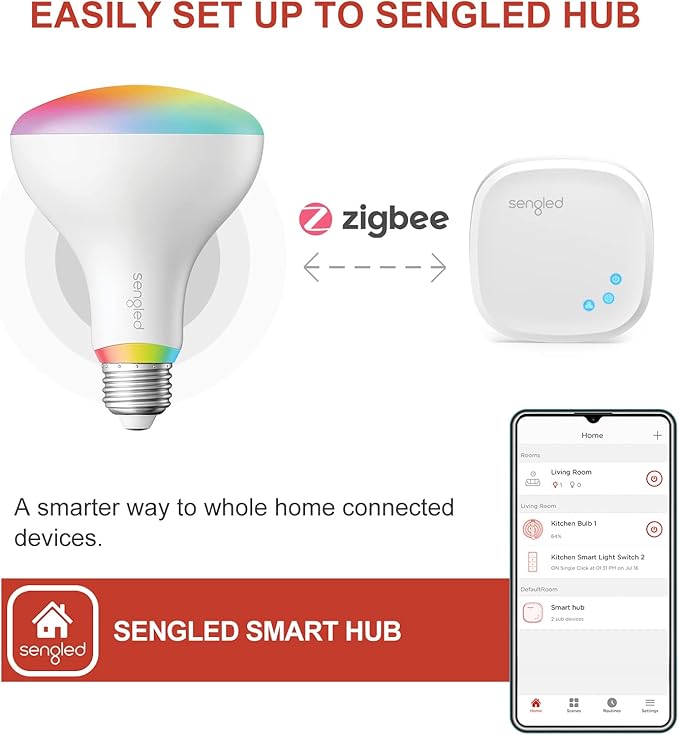 Sengled Smart Bulbs that Work with Alexa, Google, SmartThings, Zigbee Hub Required, BR30 Smart Led Bulb 75W, Smart Recessed Light Bulbs, Color Changing Light Bulb, Smart Flood Light E26, 940LM 1 Pack