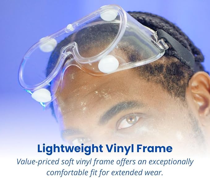 Technician Splash Goggles with Clear Lens – ANSI Z87.1+ Certified, 390° Cap Vents, Indirect Ventilation for Dust & Chemical Splash Protection