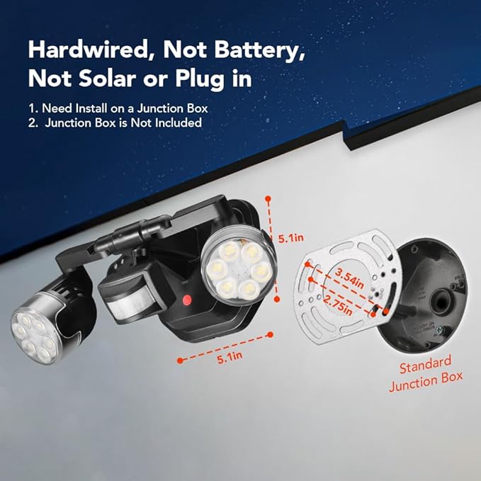 OREiN Motion Sensor Outdoor Lights, 450°Superwide Adjustment Dusk to Dawn Flood Lights Outdoor, 5000K 150W Equiv 3 Modes LED Floodlights, IP65, Black (Hardwired)