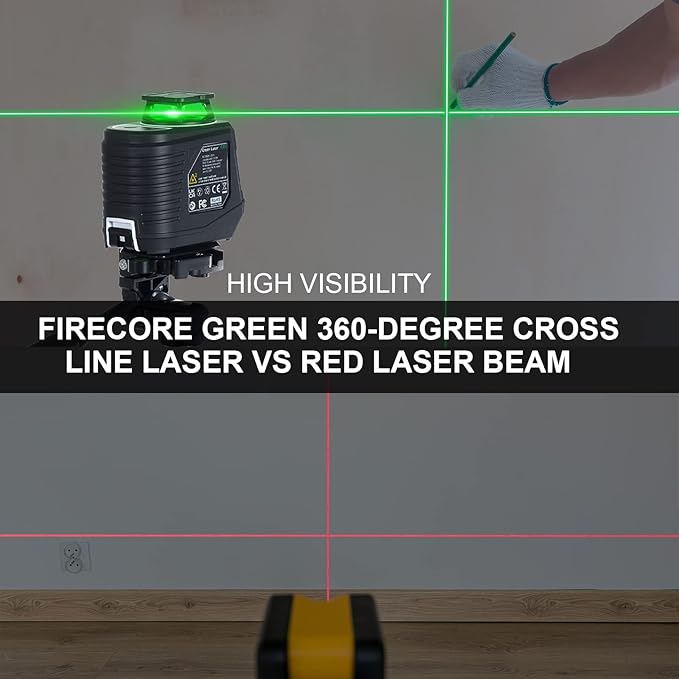 Firecore Self Leveling Laser Level, 360° Green Cross Line Lazer Level with Pluse Mode, 3 Brightness Adjustment Laser Leveler Tool for Hanging Shelves Cabinets Home DIY Project