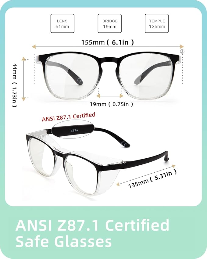 LianSan Oversize Anti-Fog Safety Glasses for Nurses, Z87.1 Certified Goggles for Women, Square UV Protection
