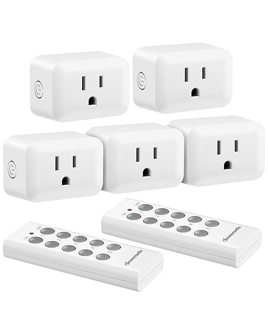 DEWENWILS Wireless Control Outlet, Programmable and Expandable Electrical Switch, 100FT Range, 125V/15A/1875W Light Switch, FCC Listed, 2 Remote and 5 Outlets