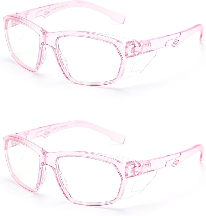 ProtectX Stylish Anti-Fog & Scratch-Resistant Safety Glasses, UV Protection Goggles, Anti-Impact Lightweight Glasses for Men＆Women Pink Clear - 2 Pack