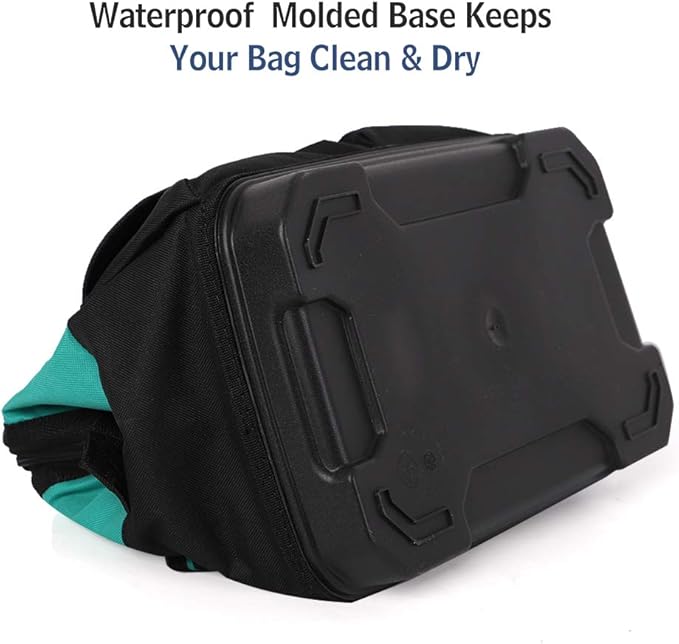 Prowin 14-inch Tool Bag, Multi-pocket Tool Organizer with Plastic Waterproof Bottom, Wide Mouth Tool Tote Bag with Inside Pockets for Construction, Carpentry, Gardening, Electrician, DIY