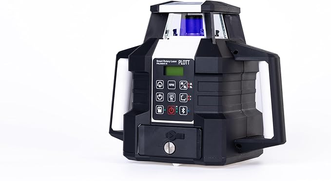 Plott PRL900HT-RK Dual Slope Rotary Laser Level, 2000ft Range, Red Beam, Bluetooth App Control, Self-Leveling 6°, 20hr Battery Life