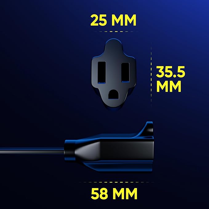 Maximm 360 Rotating Plug Extension Cord - 10ft Flat Design, Space-Saving Low Profile for Under Carpet (Black)