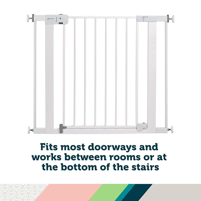 Safety 1st Easy Install Baby Gate for Doorways, Auto-Close Pressure-Mounted Magnetic Latch, Indoor Dog Gates, No Drilling, Fits 29"-38", Grey