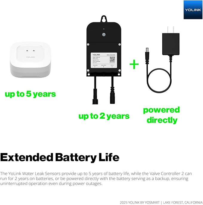 YoLink Smart Water Leak Protection System Kit: Bulldog Valve Robot, Smart Valve Controller 2, 3 Water Leak Sensors, Hub