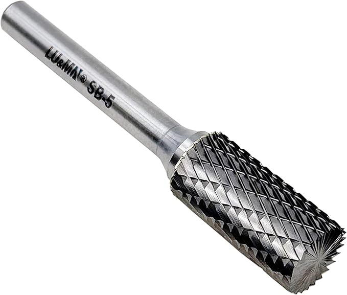 SB-5 Tungsten Carbide Burr Cylinder Shape Double Cut Rotary Burrs File(1/2''cutter Dia,1''Cutter Length) with 1/4'' (6.35mm) Shank dia, by LU&MN