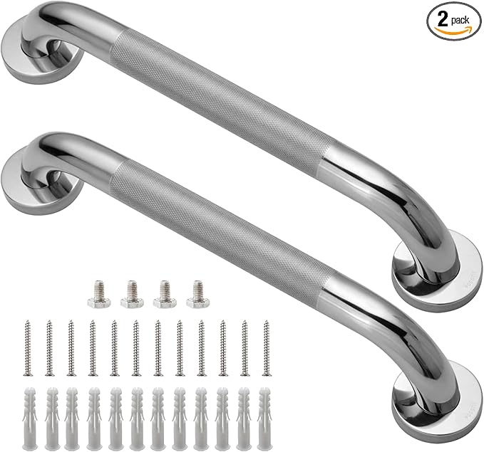 Shower Grab Bar, 2 Pack 16 Inch Bathroom Grab Bar, 304 Stainless Steel 1.25" Diameter Anti-Slip Handicap Grab Bar Support Shower Rail Senior Handrail Shower Safety Bar Handle