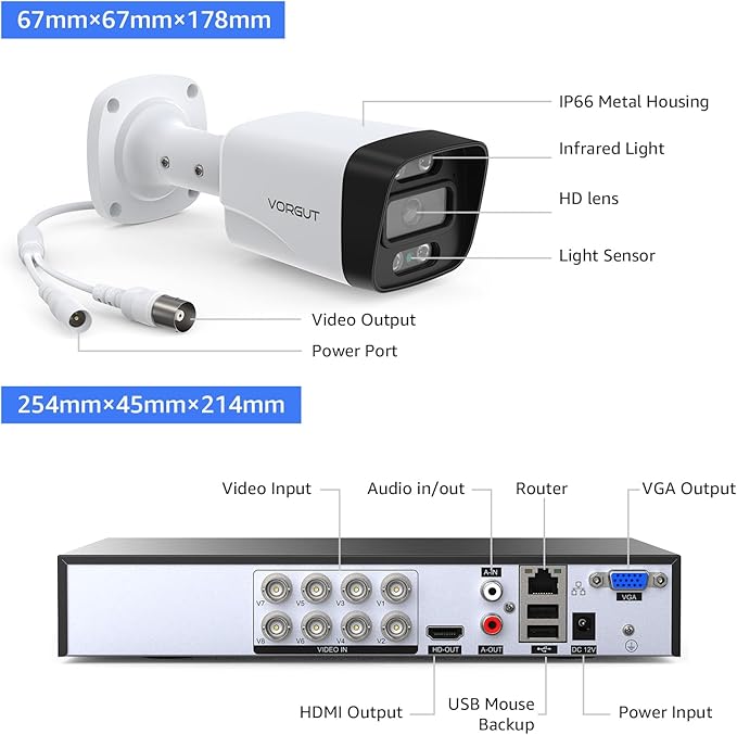 Wired Security Camera System, 8 Channel 5MP Lite CCTV Surveillance DVR Kit with 4 x 3MP Home AHD Security Camera Outdoor, IP66 Waterproof Metal Shell, Remote Access, Smart Detection,500G HDD