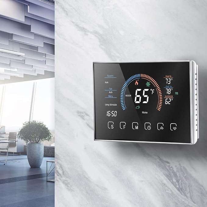 Smart Thermostat, Heat Pump Room Thermostat Temperature Controller 4.8 Inch Color LCD Screen Programmable Touch Control for Home Office Hotel