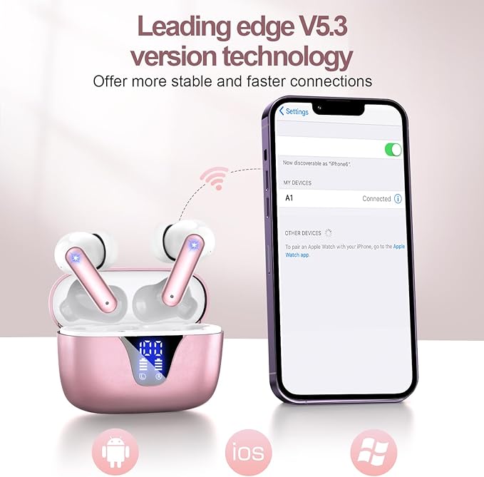 ZIUTY Wireless Earbuds Bluetooth Headphones, 50H Playtime Ear Buds with Mic, LED Digital Display Charging Case, IPX7 Waterproof, Deep Bass Stereo, in-Ear Earphone for iPhone Andriod Phone