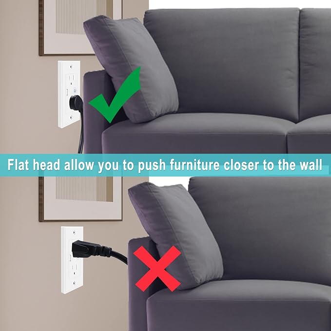 SPARKING 1.5FT Short Extension Cord with Flat Plug - Black Low Profile Flat Wall Head Short 3 Prong Grounded Extension Cord,16AWG SJT,125V 13A AC Small Appliance Indoor Flexible Extender Cord [3PACK]