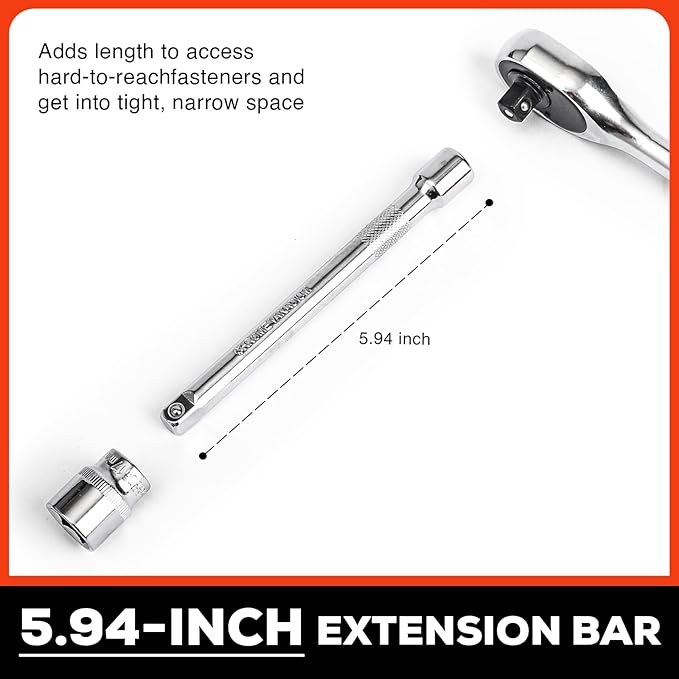 Egofine 21pcs 3/8 Inch Ratchet Socket Wrench Set, Drive Socket Set with 19 Sockets, 6-24mm sockets and 2 Way Quick Released Ratchet Handle and Extension Bar