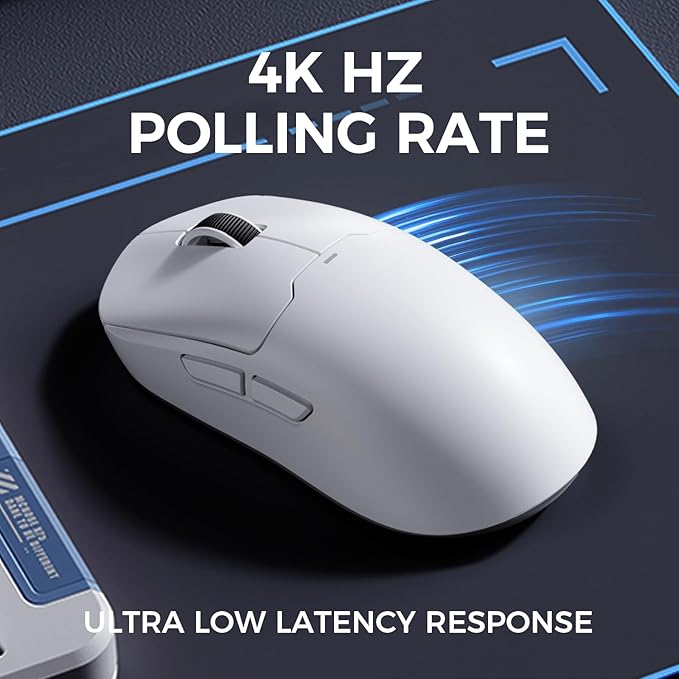 A5 Ultra V2 Wireless Gaming Mouse, Symmetrical Design, 54 Grams,Wired 8K/Wireless 4K Polling PAW3395 26K DPI Optical Sensor, 130 Hours Battery Life, Tri-Mode Connection - Blue