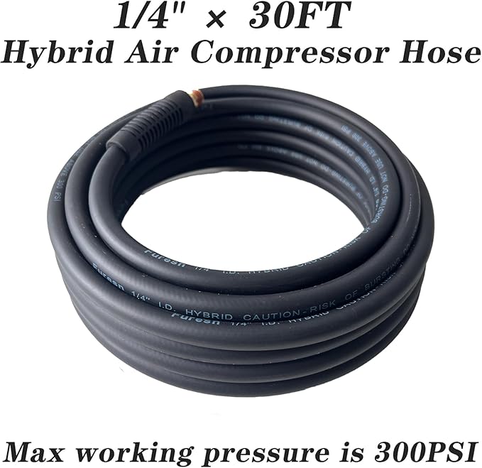 Air Hose 1/4 in x 30 ft, Hybrid Air Compressor Hose Kit with 1/4 in NPT Male Threads, 13 Piece Air Tool & Air Compressor Accessories Kit, Bend Restrictors, 300 PSI (Black, 30FT-13 Pieces)