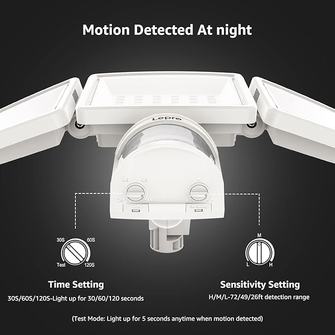 Lepro LED Security Lights, Outdoor Motion Sensor Light, Flood Lights with 3 Adjustable Heads, 270° Wide Lighting Angle, 27W 3200LM Super Bright, IP65 Waterproof for Yard Porch Garage, White